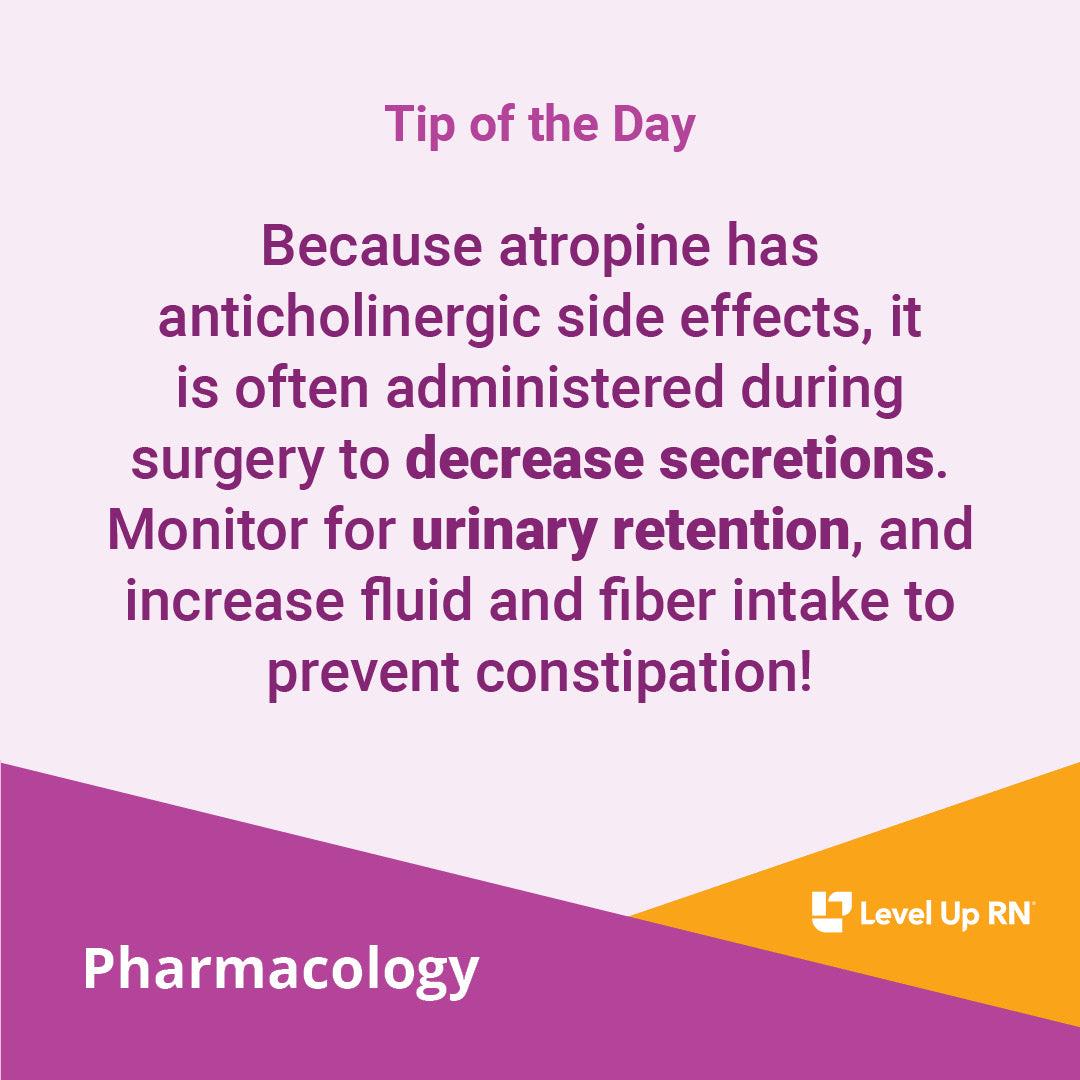 Because atropine has anticholinergic side effects, it is often administered during surgery to decrease secretions.
