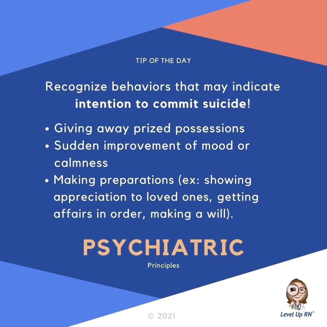 How to recognize behaviors that may indicate intention to commit suicide! These include giving away prized possessions, sudden improvement of mood or calmness, and making preparations.