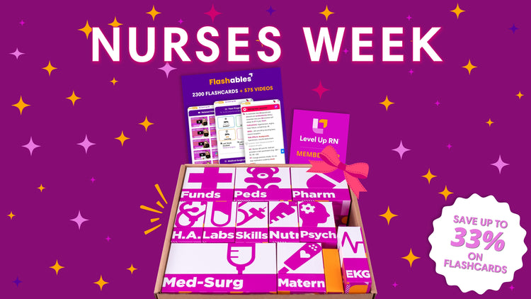 Nurses Week: save up to 33% on flashcards. The Ultimate Nursing School Survival Kit - with Flashables and Membership with a bow and sparkles