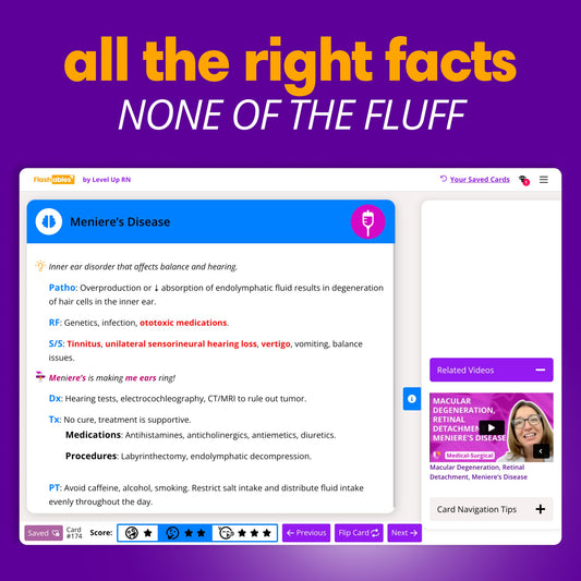 all the right facts, NONE OF THE FLUFF. Flashcard on Meniere's Disease with accompanying videos