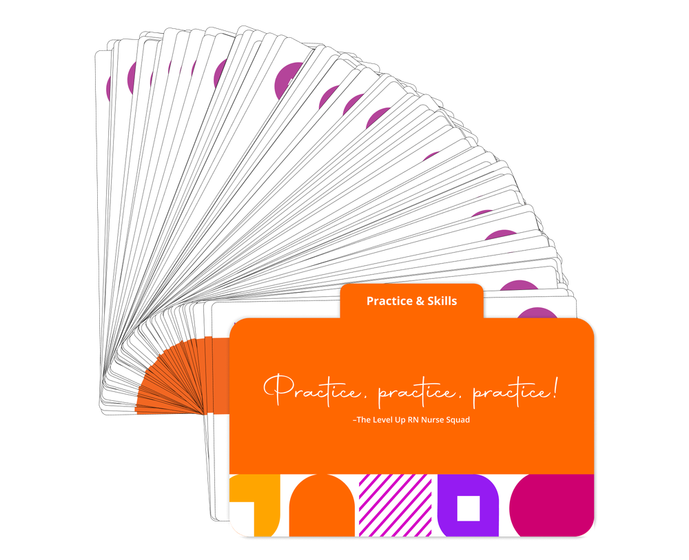 Fanned display of Fundamentals of Nursing - Flashcards: Practice & Skills section with a orange cover