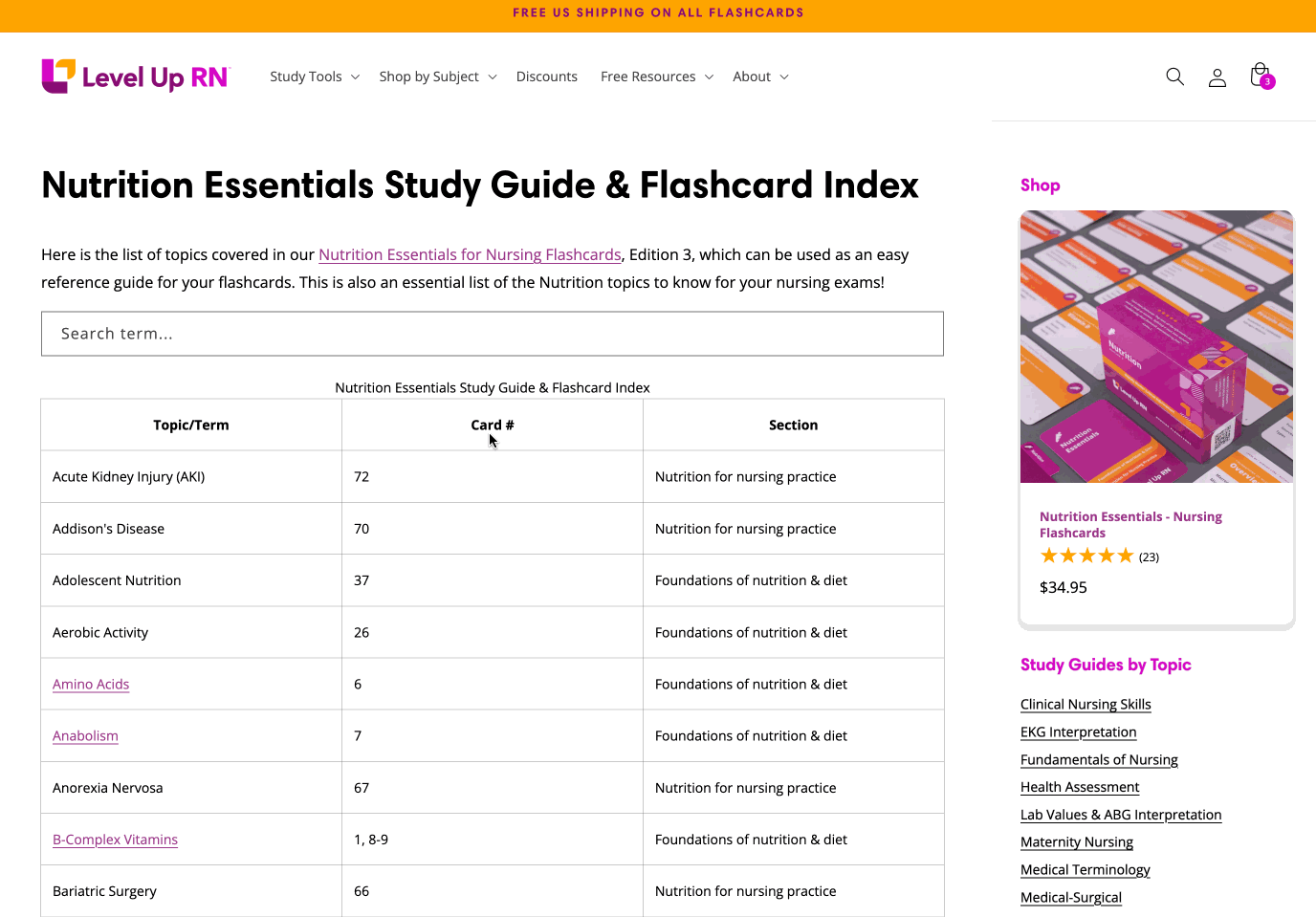 Nutrition index search
