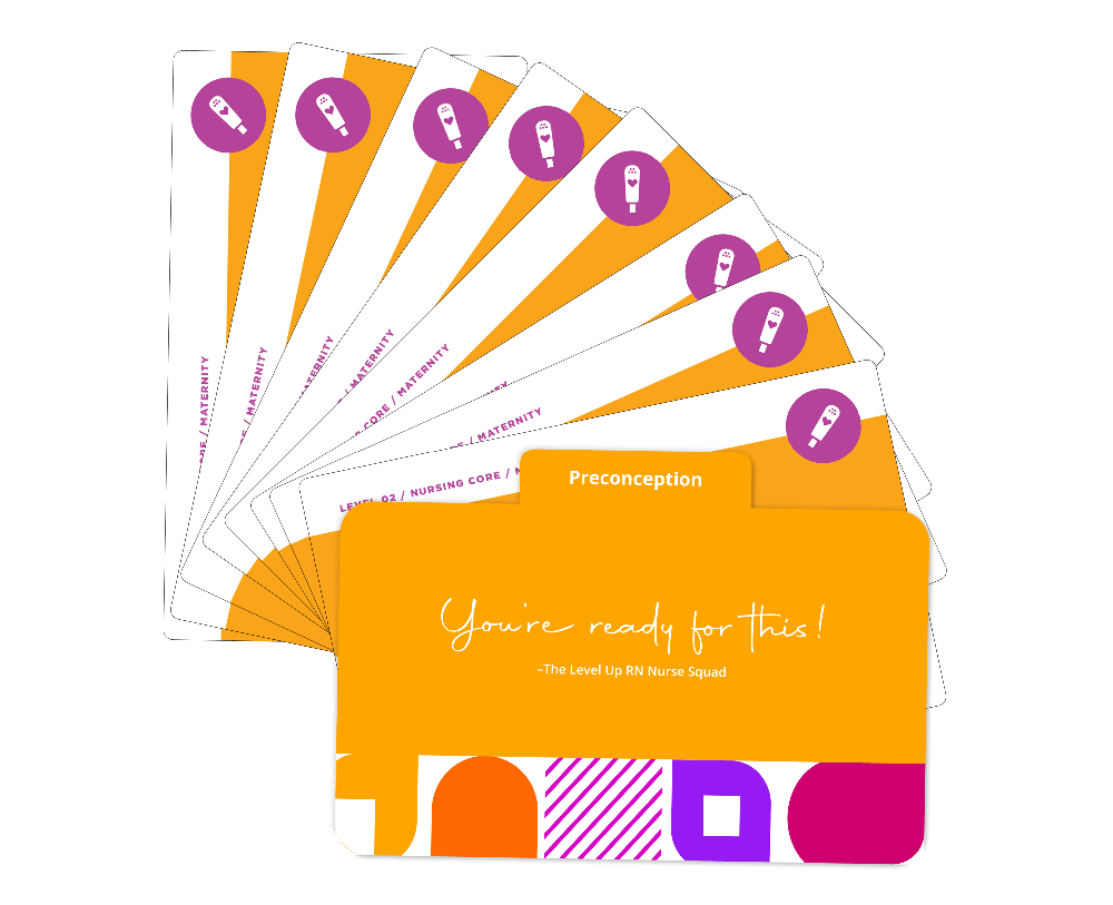 Fanned display of Maternity Nursing - Flashcards: Preconception section with a yellow cover
