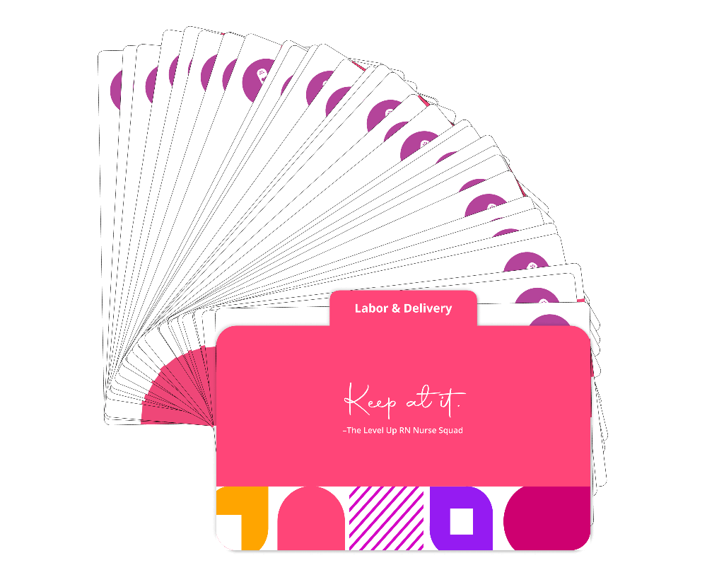 Fanned display of Maternity Nursing - Flashcards: Labor & Delivery (L&D) section with a pink cover