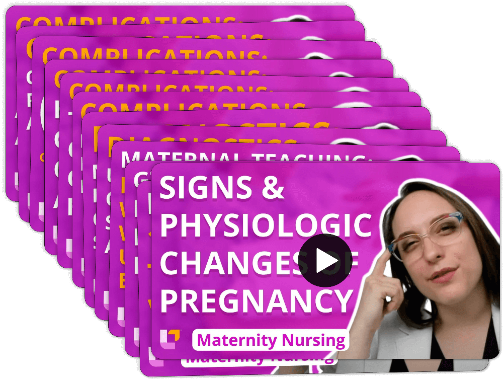 Stack of videos for Maternity Nursing - Flashcards: Pregnancy section, featuring teaching on Pregnancy by Meris Shuwarger BSN, RN, CEN, TCRN