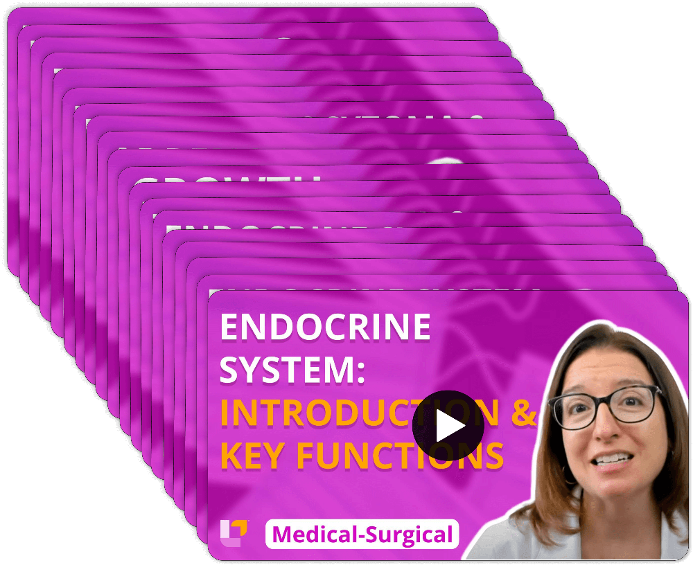 Endocrine system video stack with Cathy Parkes RN covering multiple topics from Medical-Surgical Nursing flashcards
