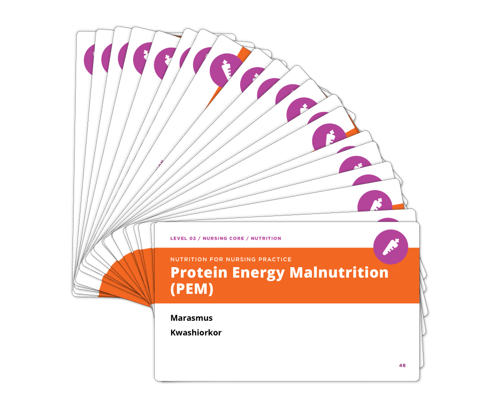 Fanned display of Nutrition Essentials - Nursing Flashcards from section: Disorders: Respiratory, Cardiovascular, GI, and Others