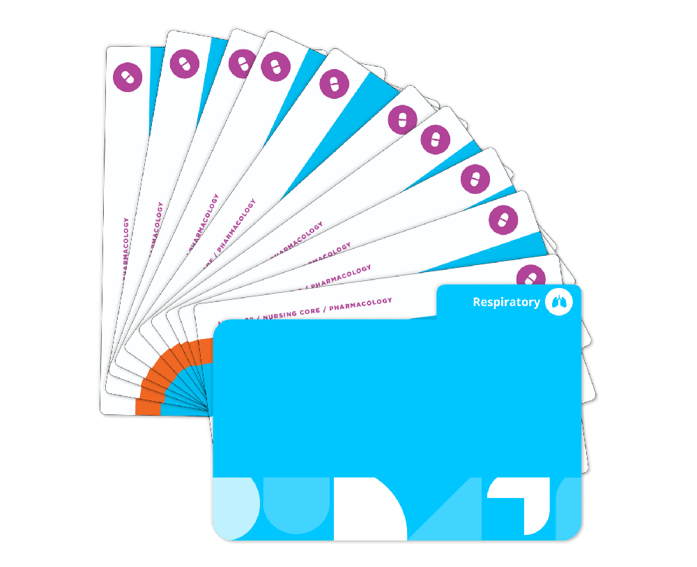 Respiratory system Pharmacology flashcards with blue cover.