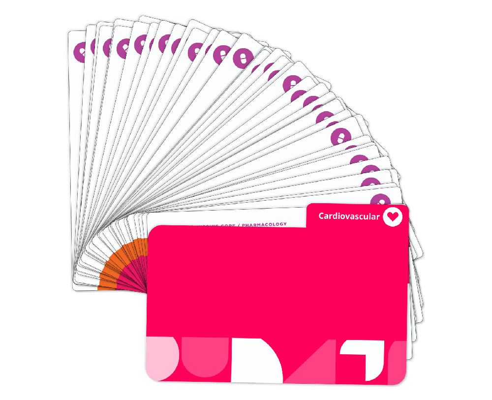 Cardiovascular system Pharmacology flashcards with red cover.
