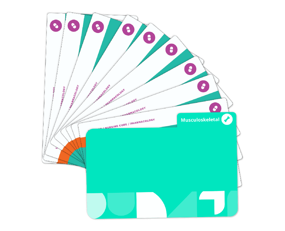 Musculoskeletal system Pharmacology flashcards with teal cover.