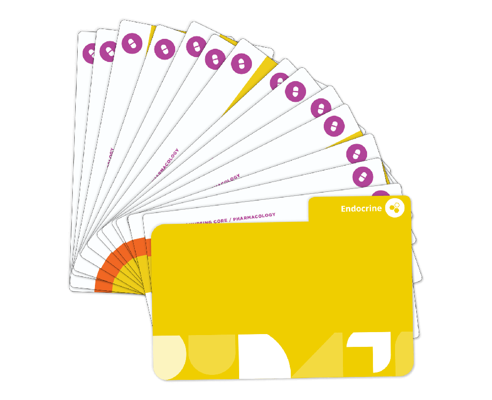 Endocrine system Pharmacology flashcards with yellow cover.