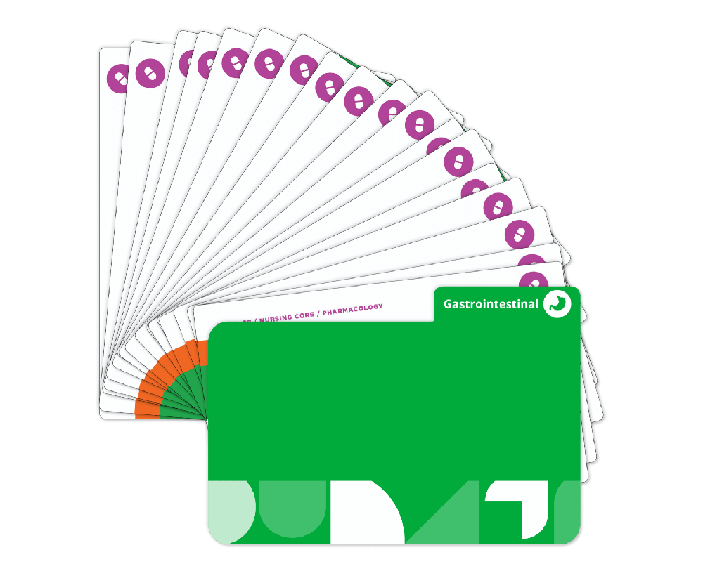 Gastrointestinal system Pharmacology flashcards with green cover.