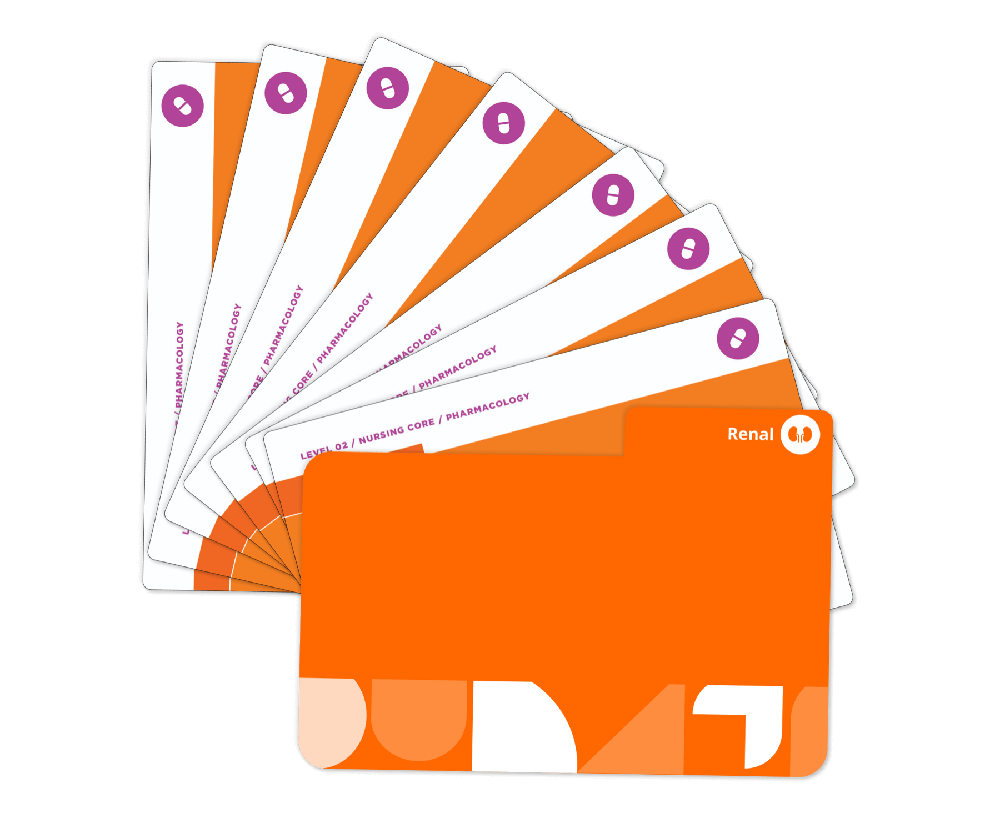 Renal system Pharmacology flashcards with orange cover.