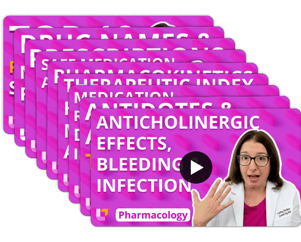 videos for anticholinergic effects, bleeding, and infection topics with Cathy Parkes