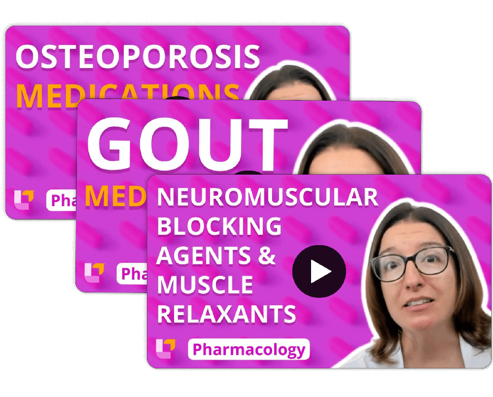 videos covering osteoporosis, gout, and neuromuscular blocking agents with muscle relaxants with Cathy Parkes