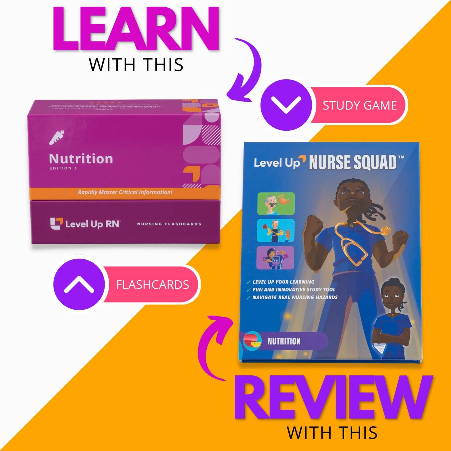 Learn with the flashcards, review with the study game