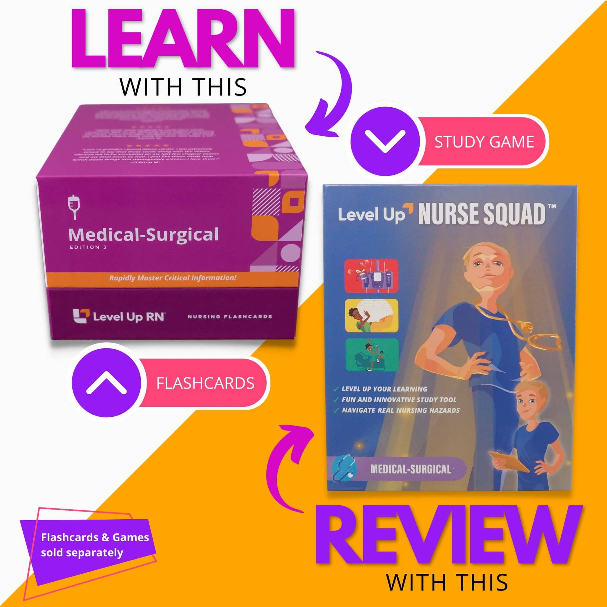Learn with the flashcards, review with the study game (sold separately)