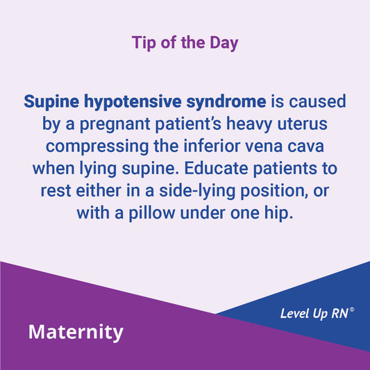 Supine hypotensive syndrome is caused by a pregnant patient's heavy uterus compressing the inferior vena cava when lying supine.