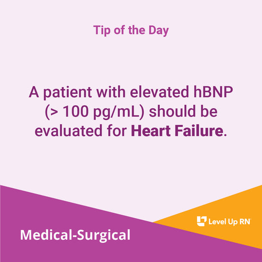 A patient with elevated hBNP (> 100 pg/mL) should be evaluated for Heart Failure.