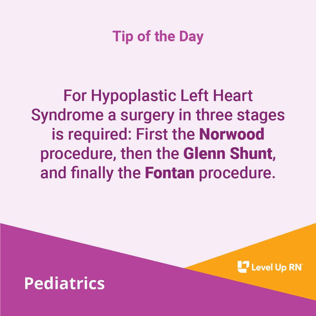 For Hypoplastic Left Heart Syndrome a surgery in three stages is required: First the Norwood procedure, then the Glenn Shunt, and finally the Fontan procedure.
