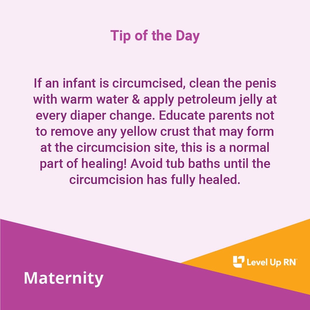 If an infant is circumcised, clean the penis with warm water & apply petroleum jelly at every diaper change.