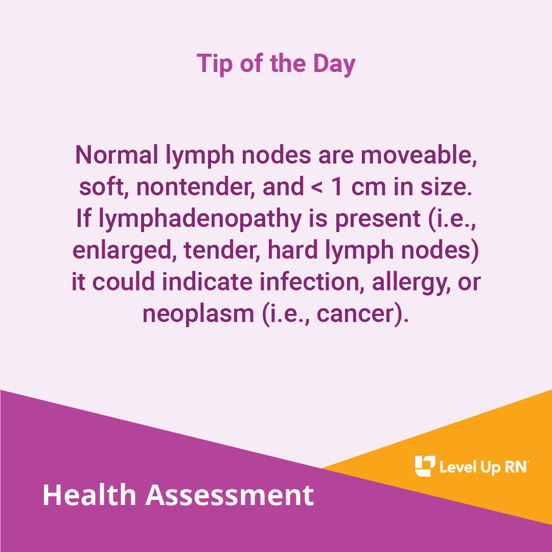 Normal lymph nodes are moveable, soft, nontender, and < 1 cm in size. 