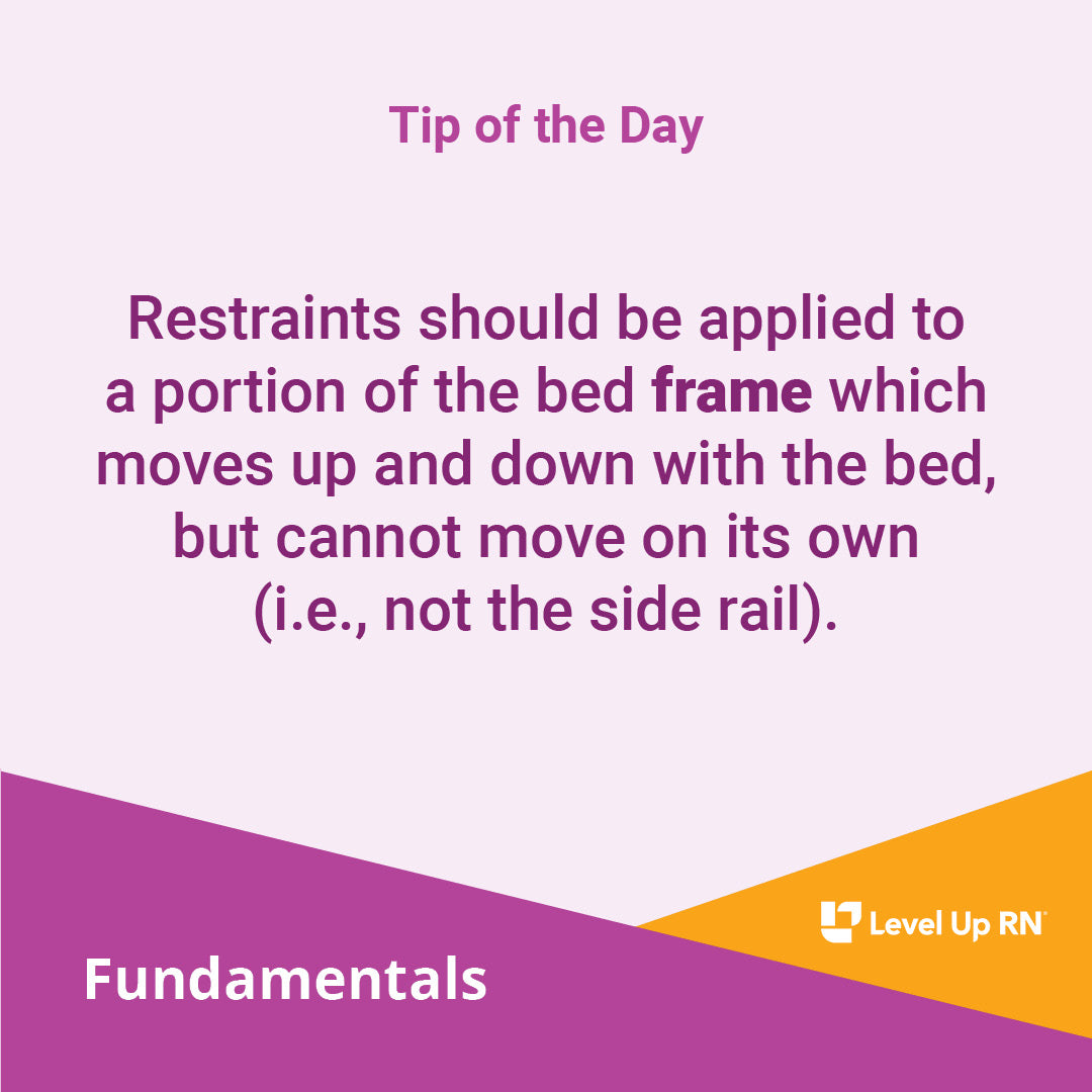 Restraints should be applied to a portion of the bed frame which moves up and down with the bed, but cannot move on its own (i.e., not the side rail).