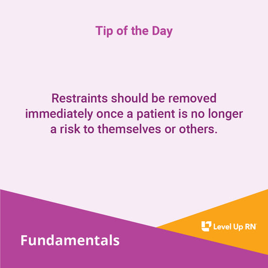 Restraints should be removed immediately once a patient is no longer a risk to themselves or others.
