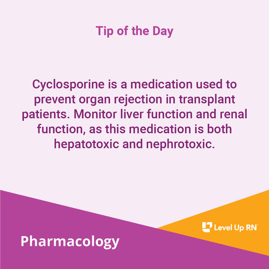 Cyclosporine is a medication used to prevent organ rejection in transplant patients.