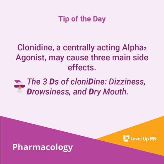 Clonidine, a centrally acting Alpha2 Agonist, may cause three main side effects.