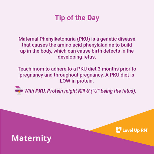 Maternal Phenylketonuria (PKU) is a genetic disease that causes the amino acid phenylalanine to build up in the body, which can cause birth defects in the developing fetus.
