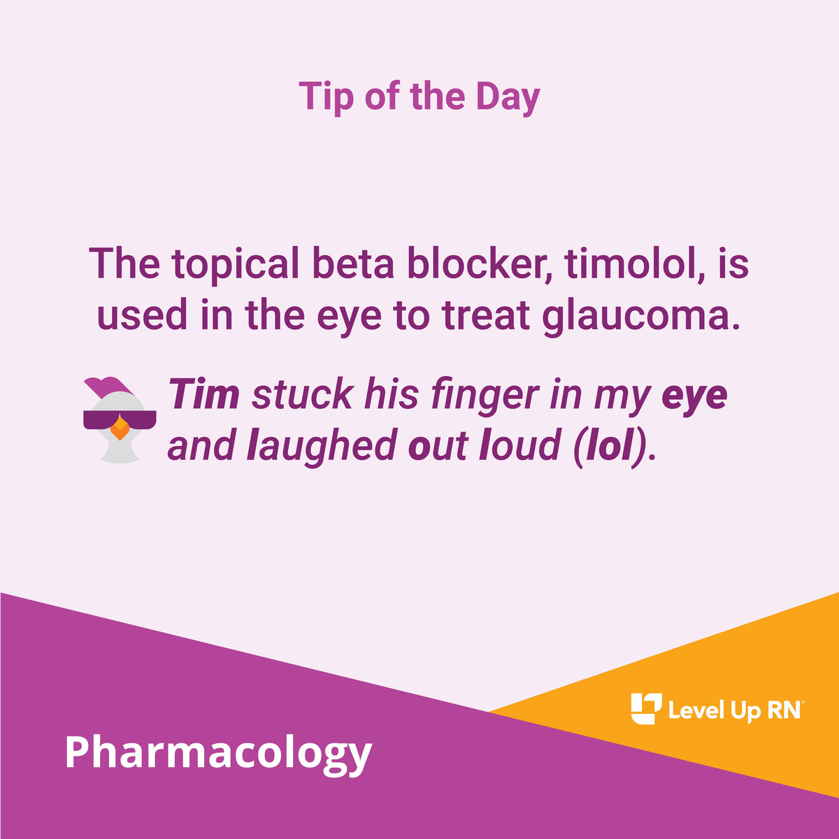 The topical beta blocker, timolol, is used in the eye to treat glaucoma.