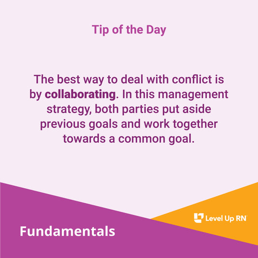 The best way to deal with conflict is by collaborating. In this management strategy, both parties put aside previous goals and work together towards a common goal.