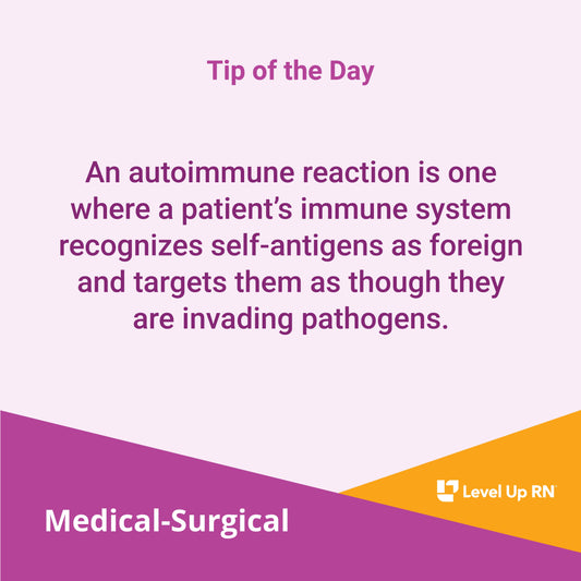 An autoimmune reaction is one where a patient's immune system recognizes self-antigens as foreign and targets them as though they are invading pathogens.