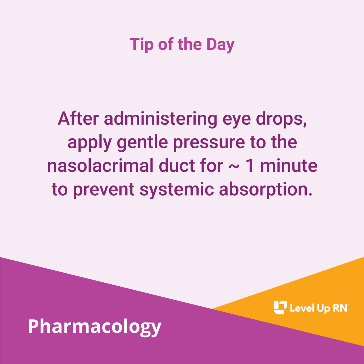 After administering eye drops, apply gentle pressure to the nasolacrimal duct for ~ 1 minute to prevent systemic absorption.