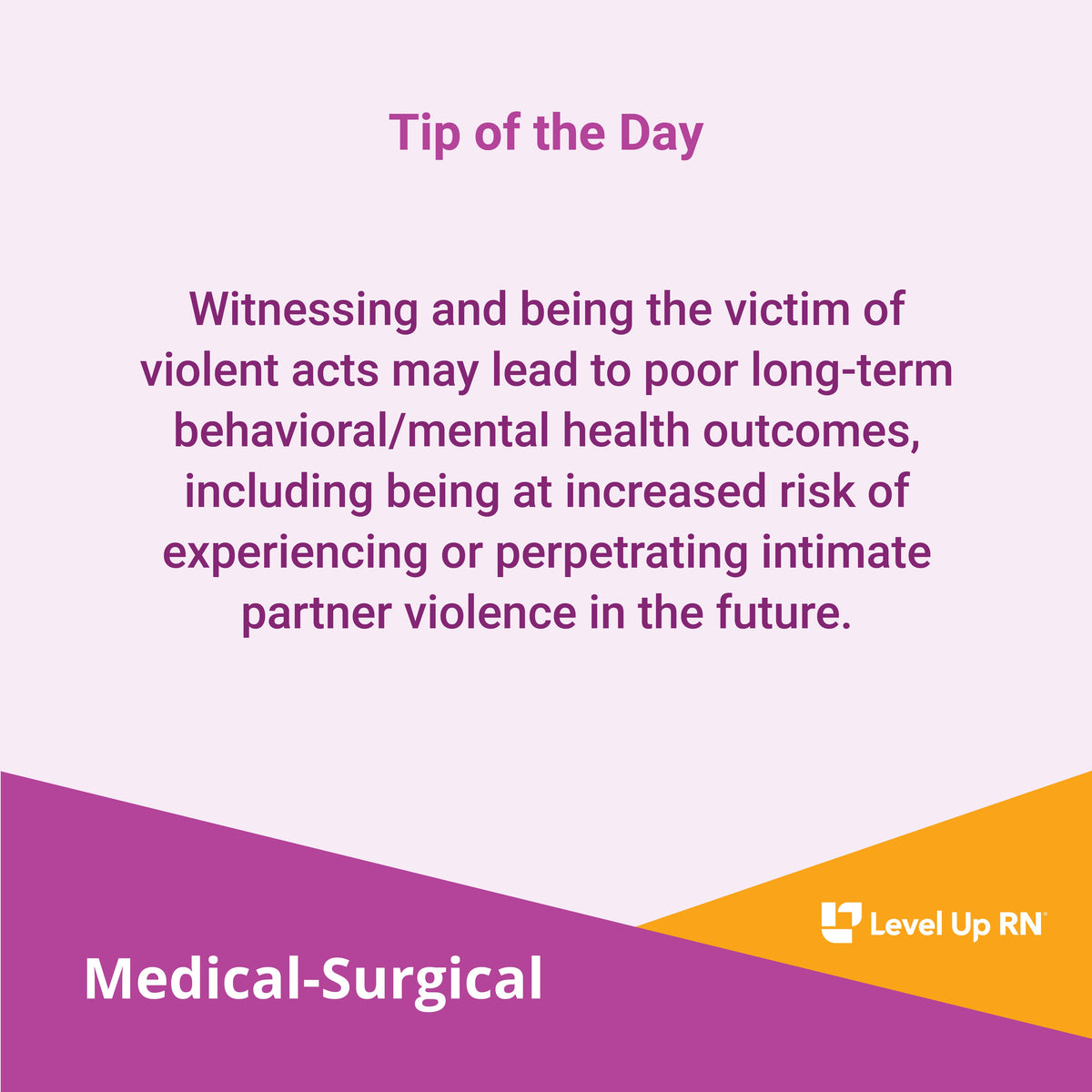 Witnessing and being the victim of violent acts may lead to poor long-term behavioral/mental health outcomes, including being at increased risk of experiencing or perpetrating intimate partner violence in the future.