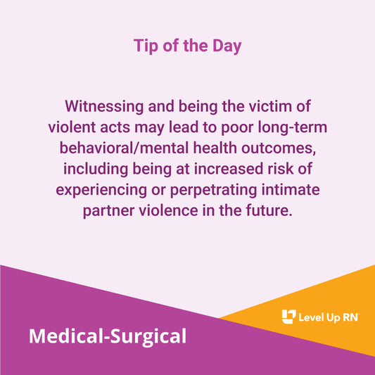 Witnessing and being the victim of violent acts may lead to poor long-term behavioral/mental health outcomes, including being at increased risk of experiencing or perpetrating intimate partner violence in the future.
