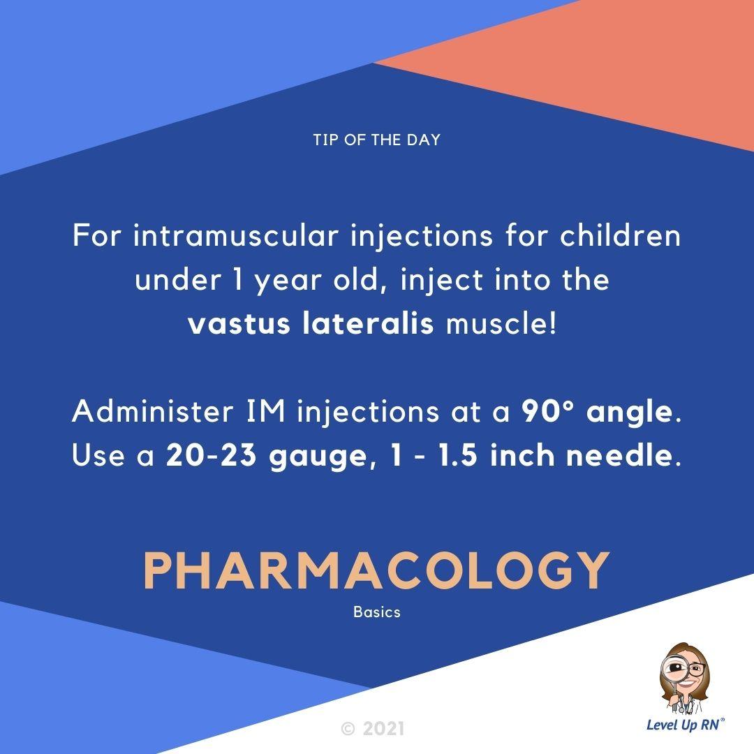For intramuscular injections under 1 year old, use vastus lateralis muscle!
