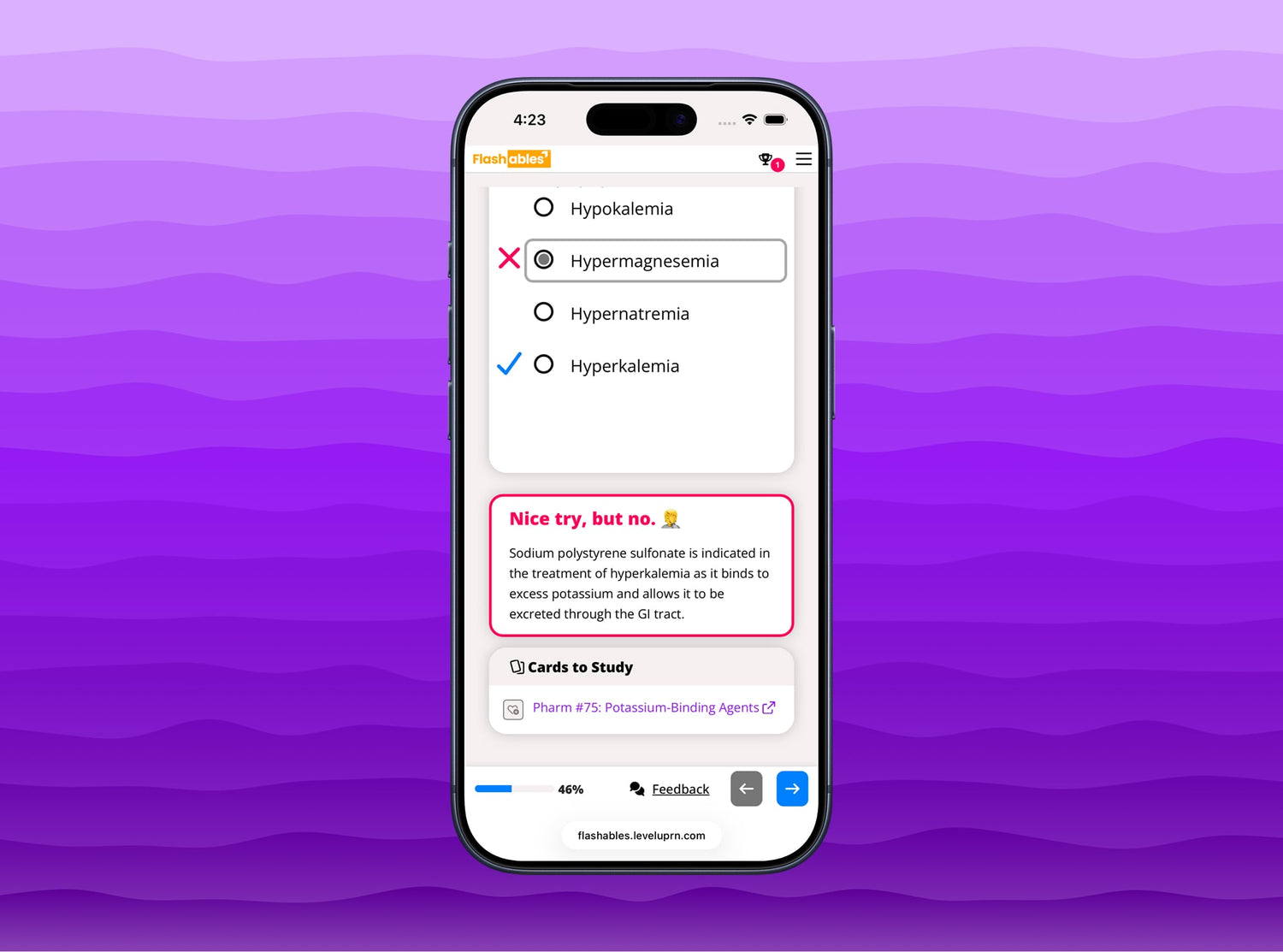 an iphone showing a question with feedback on flashables