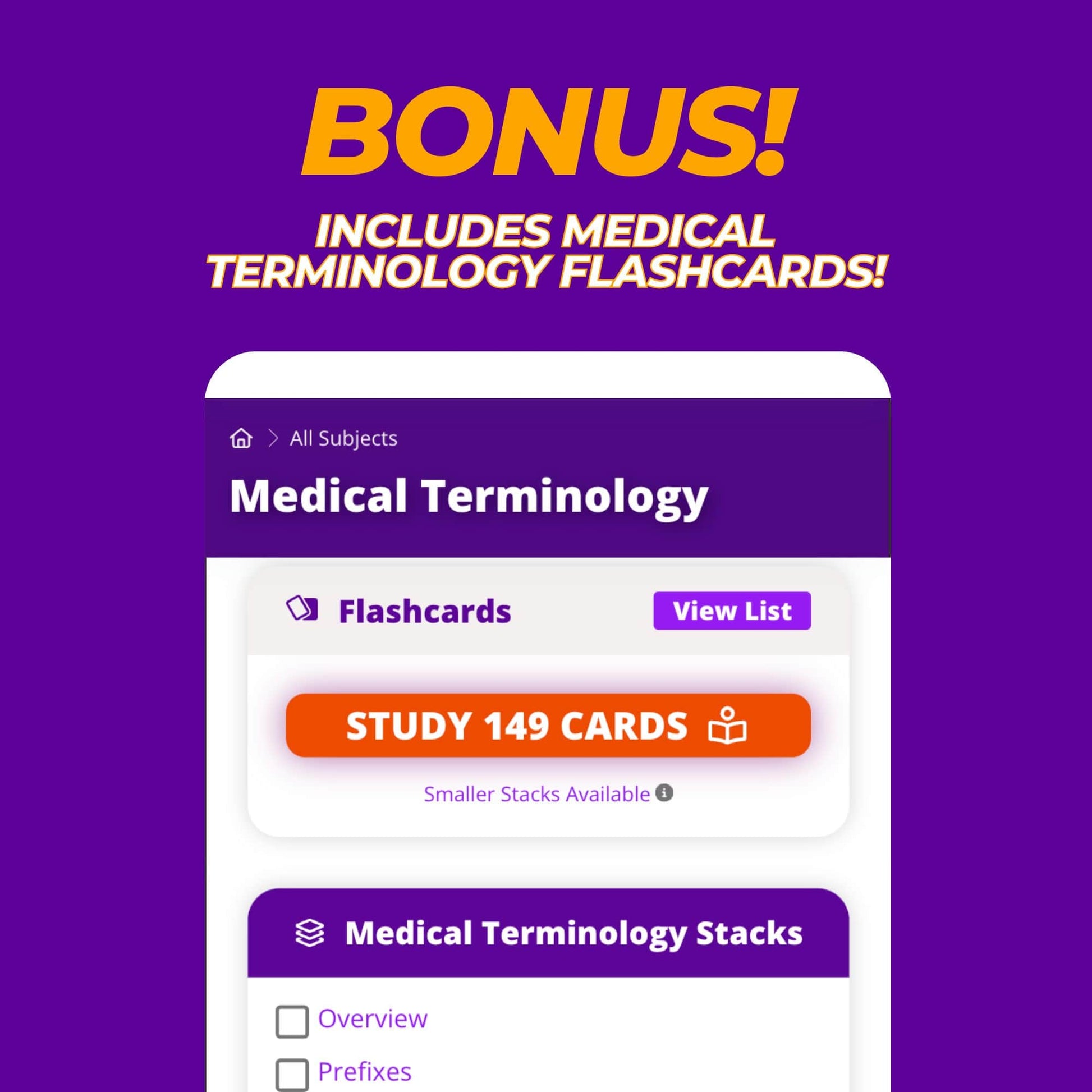 Bonus! Includes medical terminology flashcards