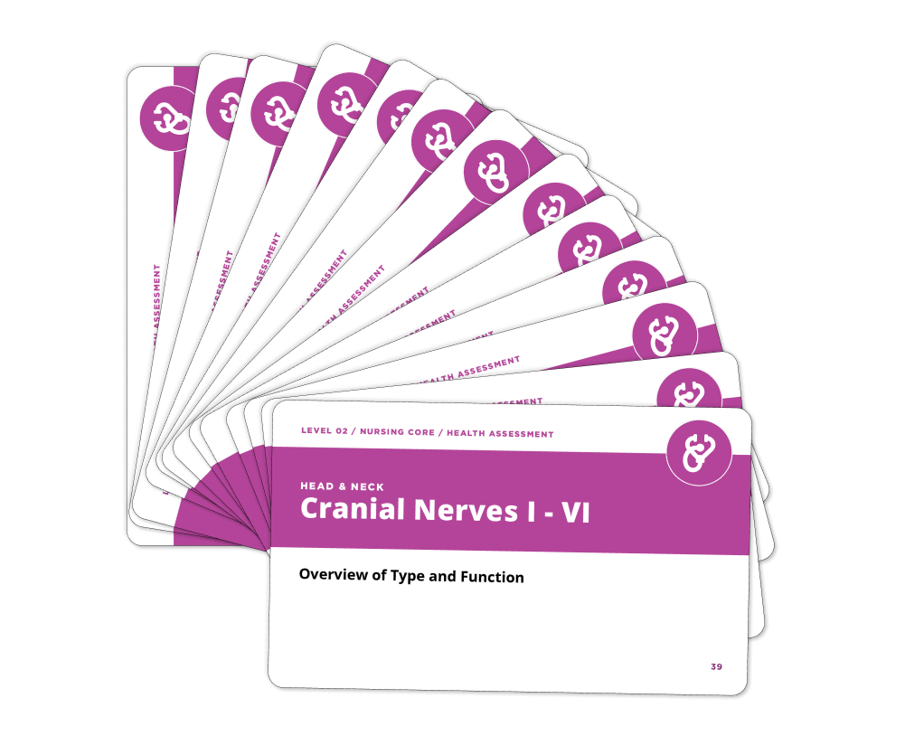 Fanned display of Health Assessment - Nursing Flashcards from section: Cranial Nerve Assessment