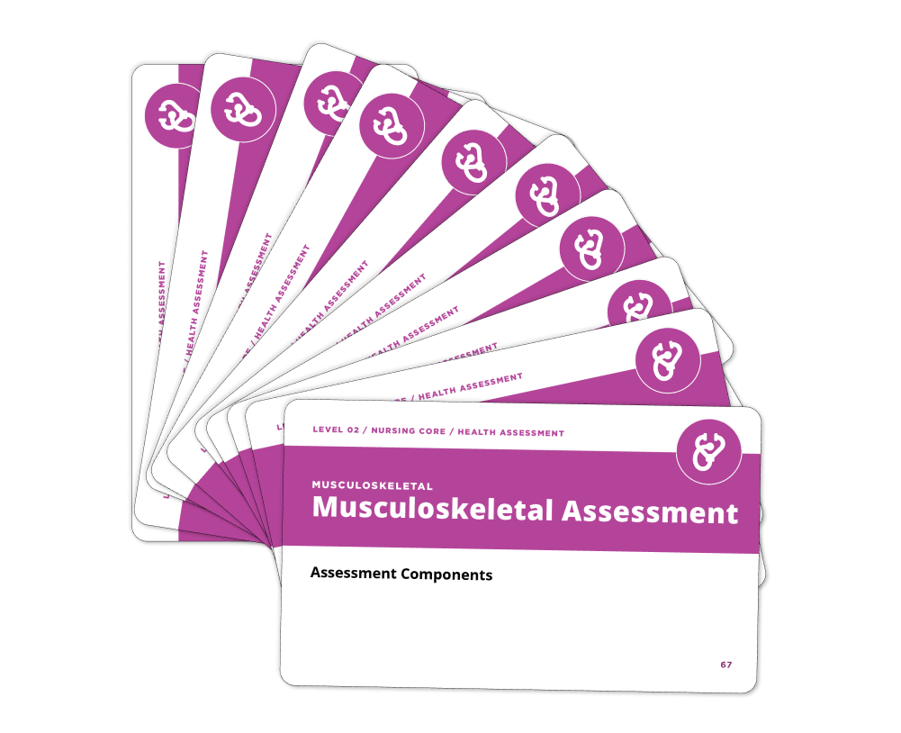 Fanned display of Health Assessment - Nursing Flashcards from section: Musculoskeletal & Neurological Assessment