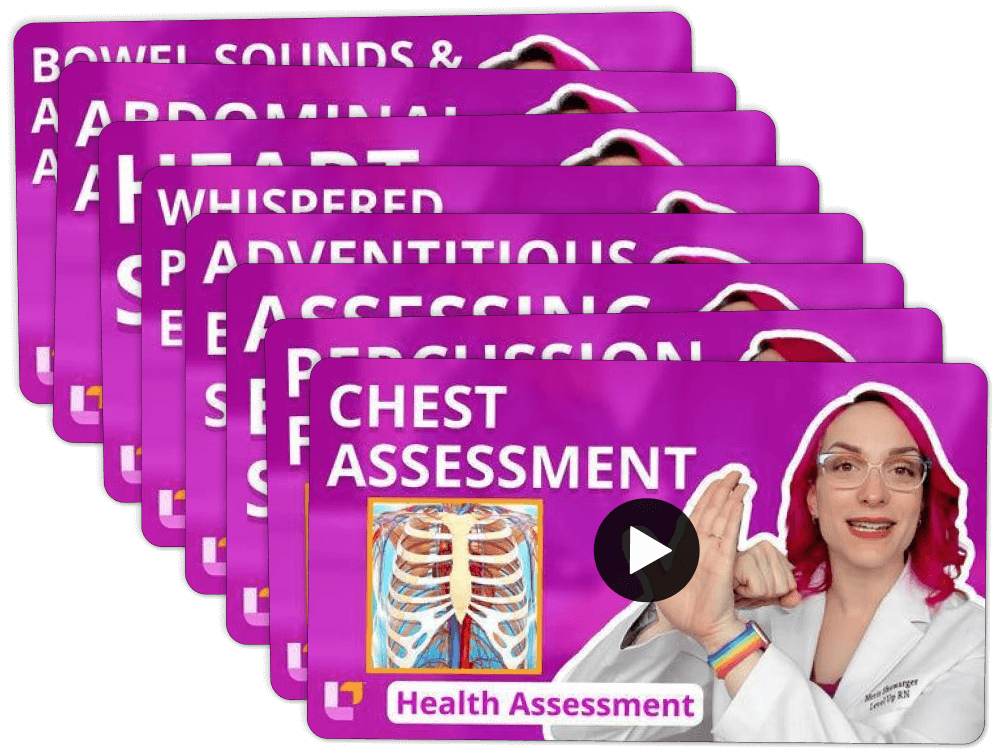 Stack of videos for Health Assessment - Nursing Flashcards, featuring teaching on: Chest, Lung, Heart, Abdominal Assessment