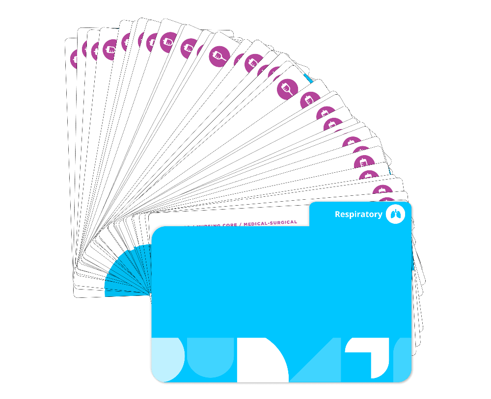 Respiratory system Medical-Surgical Nursing flashcards fanned display with blue cover