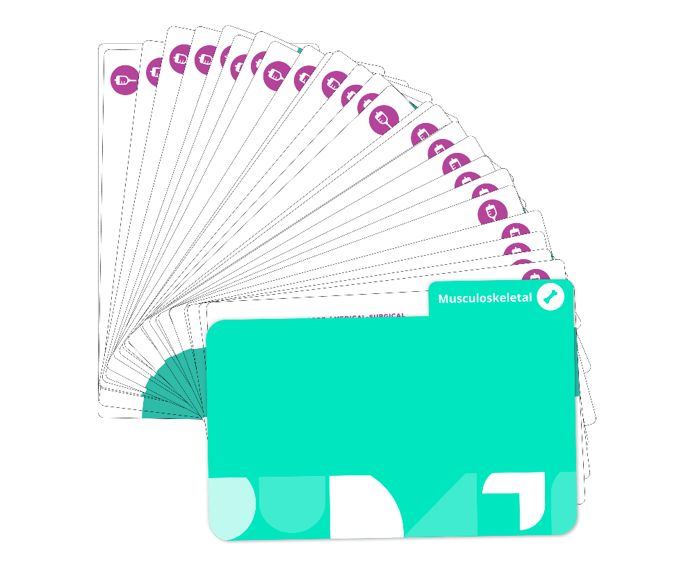 Musculoskeletal system Medical-Surgical Nursing flashcards fanned display with teal cover