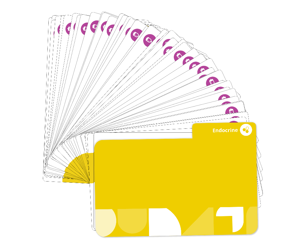 Endocrine system Medical-Surgical Nursing flashcards fanned display with yellow cover