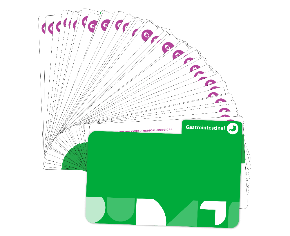 Gastrointestinal system Medical-Surgical Nursing flashcards fanned display with green cover