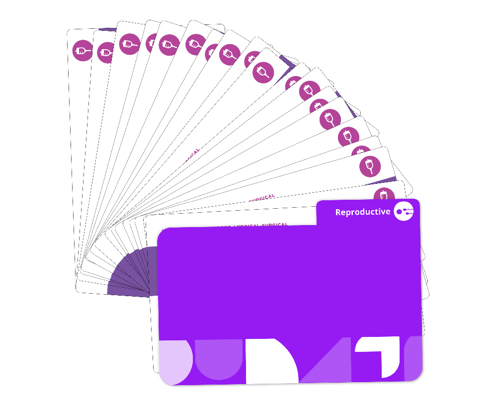 Reproductive system Medical-Surgical Nursing flashcards fanned display with purple cover
