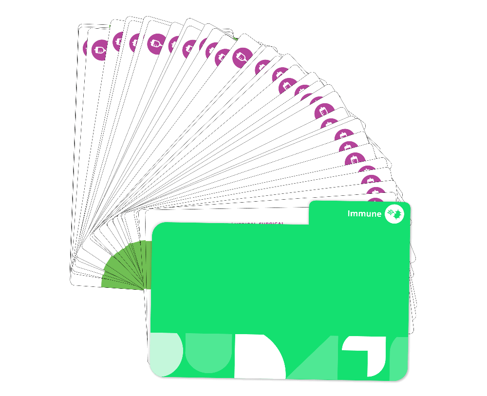 Immune system Medical-Surgical Nursing flashcards fanned display with green cover
