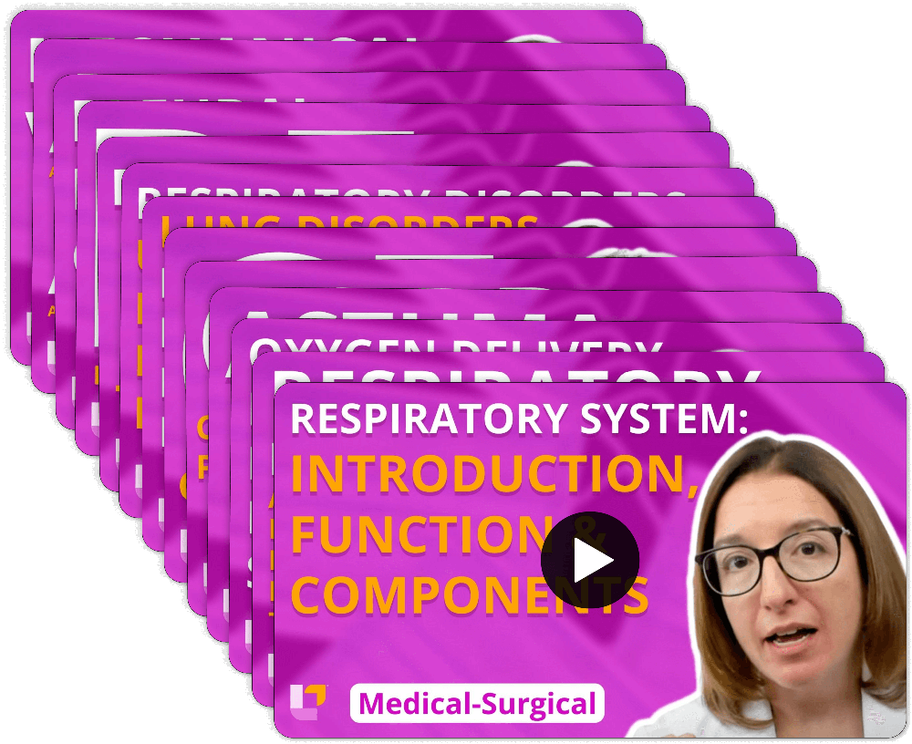 Respiratory system video stack with Cathy Parkes RN covering multiple topics from Medical-Surgical Nursing flashcards